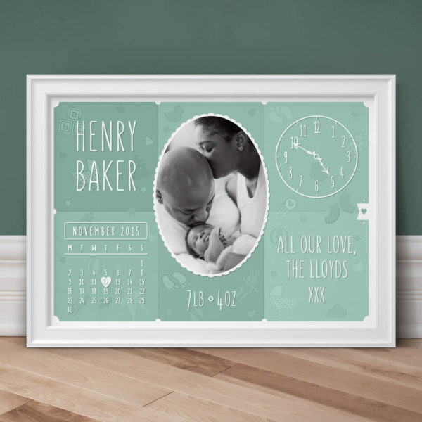 Personalised New Baby Photo Print - Sage